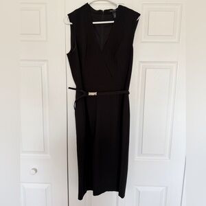 White House Black Market Black Sheath Dress Size 10 Belted Midi